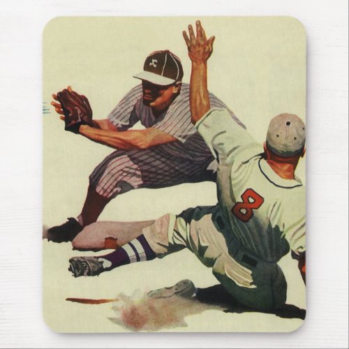 Vintage Sports Baseball Player Sliding into Home Mouse Pad