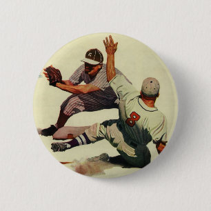 Vintage Sports Baseball, Player Sliding into Home Pinback Button