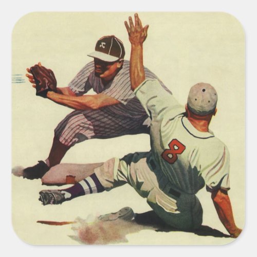 Vintage Sports Baseball Player Sliding into Home Square Sticker