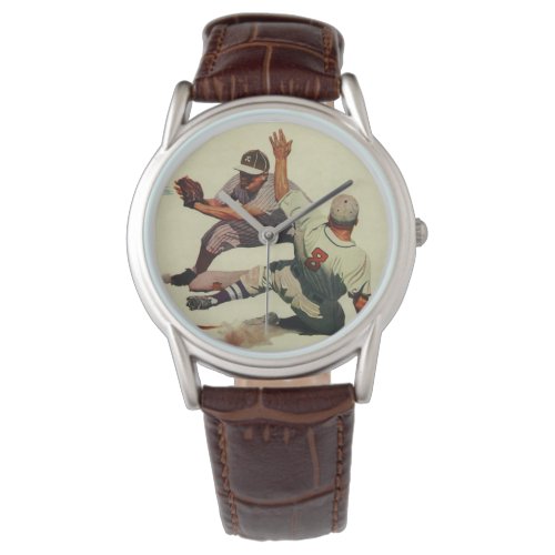 Vintage Sports Baseball Player Sliding into Home Watch