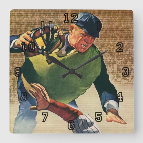 Vintage Sports Baseball Player the Umpire Square Wall Clock