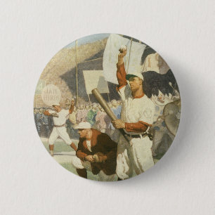 Vintage Sports, Baseball Players at a Game Button