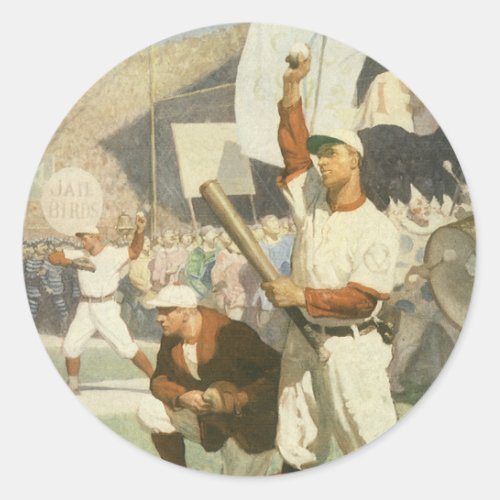 Vintage Sports Baseball Players at a Game Classic Round Sticker