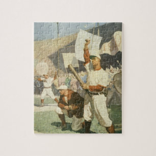 Vintage Sports, Baseball Players at a Game Jigsaw Puzzle