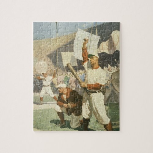 Vintage Sports Baseball Players at a Game Jigsaw Puzzle