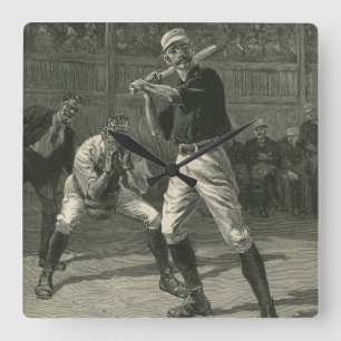 Vintage Sports, Baseball Players by Thulstrup Square Wall Clock