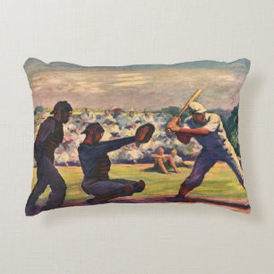 Vintage Sports Baseball Players in a Game Accent Pillow