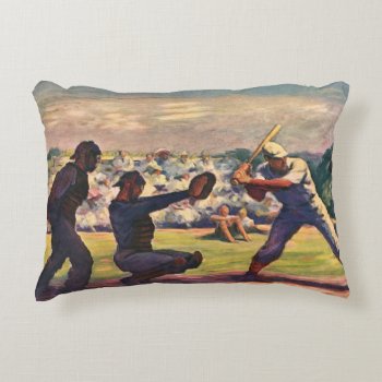 Vintage Sports Baseball Players In A Game Accent Pillow by YesterdayCafe at Zazzle