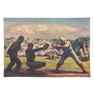 Vintage Sports Baseball Players in a Game Cloth Placemat