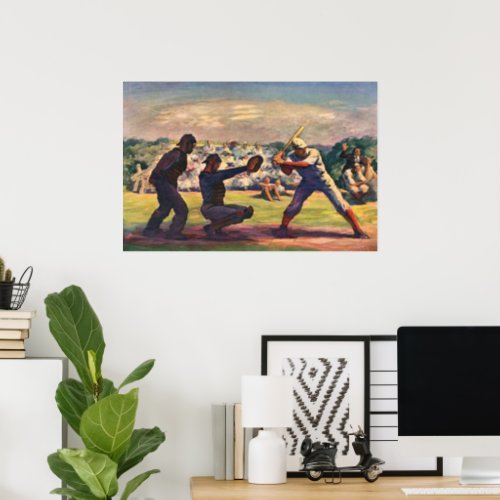 Vintage Sports Baseball Players in a Game Poster