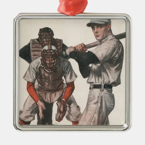 Vintage Sports Baseball Players Metal Ornament