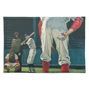 Vintage Sports Baseball Players Pitcher on Mound Cloth Placemat