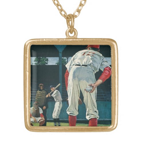 Vintage Sports Baseball Players Pitcher on Mound Gold Plated Necklace