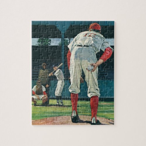 Vintage Sports Baseball Players Pitcher on Mound Jigsaw Puzzle