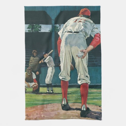 Vintage Sports Baseball Players Pitcher on Mound Kitchen Towel