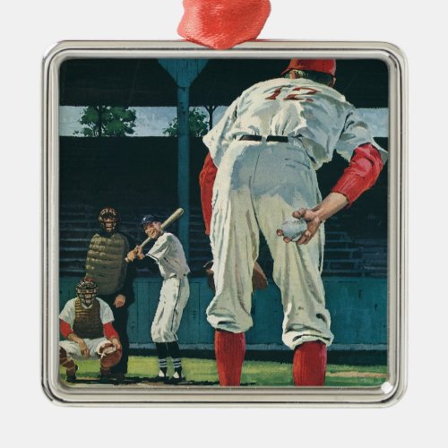 Vintage Sports Baseball Players Pitcher on Mound Metal Ornament