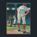 Vintage Sports Baseball Players Pitcher on Mound Postcard<br><div class="desc">Vintage illustration sports baseball players design featuring a batter at bat,  a catcher,  the umpire and a pitcher on the mound is holding a ball behind his back and about to toss a fastball while playing during a baseball game.</div>