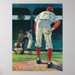 Vintage Sports Baseball Players Pitcher on Mound Poster<br><div class="desc">Vintage illustration sports baseball players design featuring a batter at bat,  a catcher,  the umpire and a pitcher on the mound is holding a ball behind his back and about to toss a fastball while playing during a baseball game.</div>