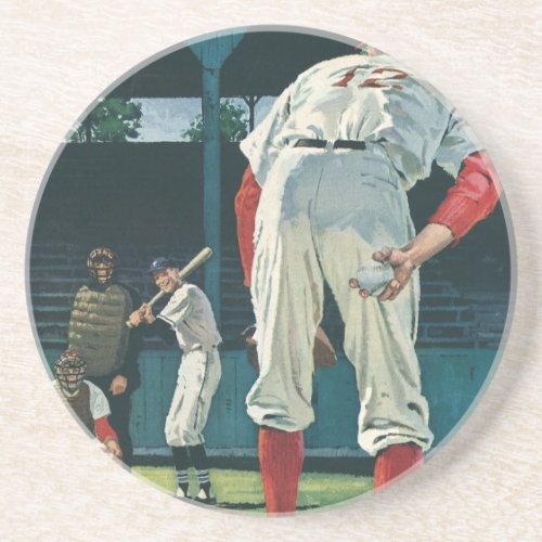 Vintage Sports Baseball Players Pitcher on Mound Sandstone Coaster