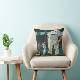 Vintage Sports Baseball Players Pitcher on Mound Throw Pillow