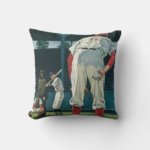 Vintage Sports Baseball Players Pitcher on Mound Throw Pillow