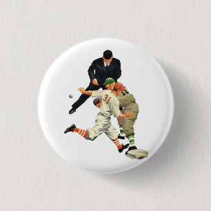 Vintage Sports Baseball Players Safe at Home Plate Button
