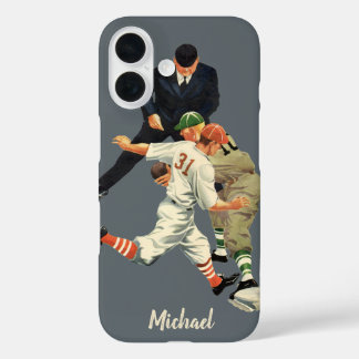 Vintage Sports Baseball Players Safe at Home Plate iPhone 16 Case