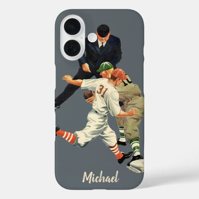 Vintage Sports Baseball Players Safe at Home Plate Case-Mate iPhone Case (Back)
