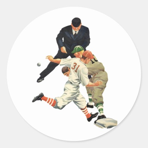 Vintage Sports Baseball Players Safe at Home Plate Classic Round Sticker
