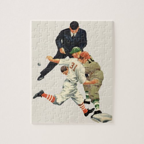 Vintage Sports Baseball Players Safe at Home Plate Jigsaw Puzzle