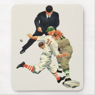 Vintage Sports Baseball Players Safe at Home Plate Mouse Pad