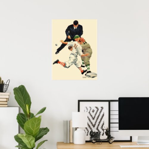 Vintage Sports Baseball Players Safe at Home Plate Poster