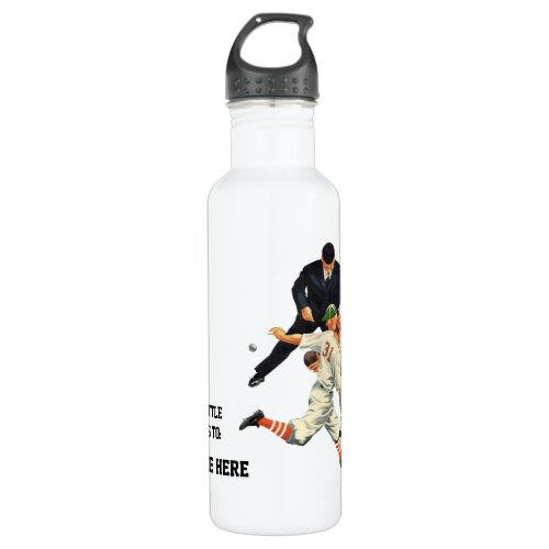Vintage Sports Baseball Players Safe at Home Plate Water Bottle