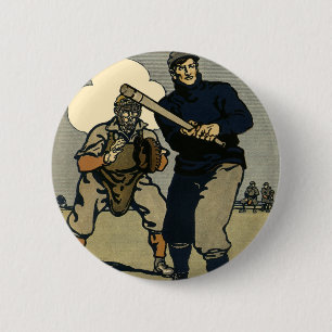 Vintage Sports Baseball Players, Stylized Art Button