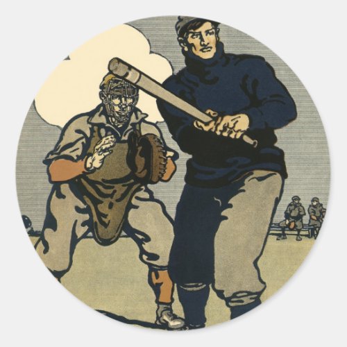 Vintage Sports Baseball Players Stylized Art Classic Round Sticker