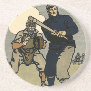 Vintage Sports Baseball Players, Stylized Art Drink Coaster