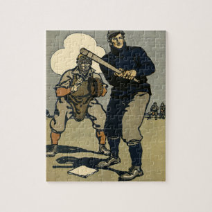 Vintage Sports Baseball Players, Stylized Art Jigsaw Puzzle