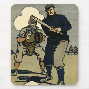 Vintage Sports Baseball Players, Stylized Art Mouse Pad