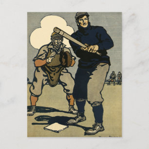 Vintage Sports Baseball Players, Stylized Art Postcard