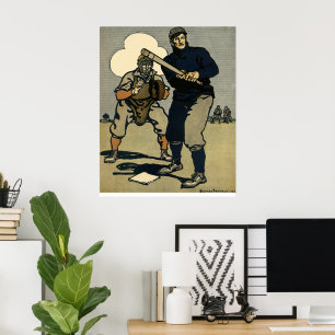 Vintage Sports Baseball Players, Stylized Art Poster
