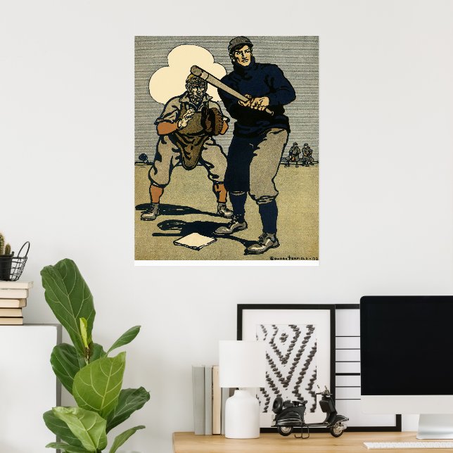 Vintage Sports Baseball Players, Stylized Art Poster (Home Office)