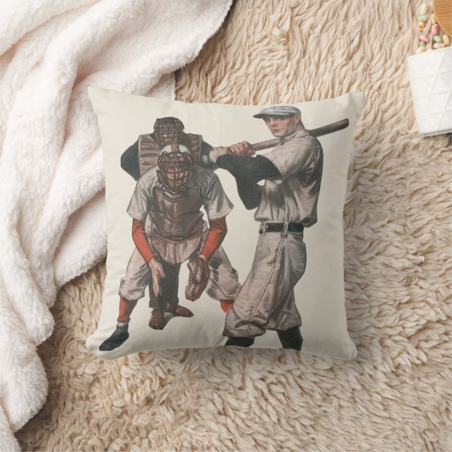 Vintage Sports Baseball Players Throw Pillow (Blanket)