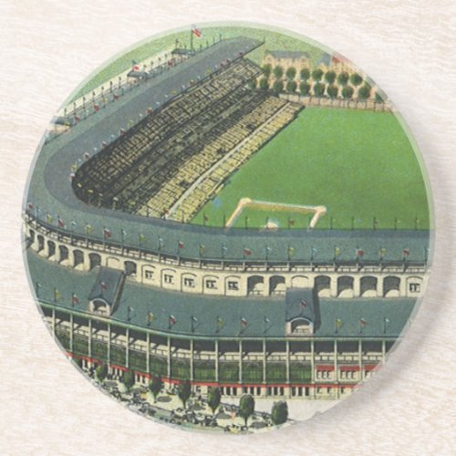Vintage Sports Baseball Stadium Aerial View Sandstone Coaster