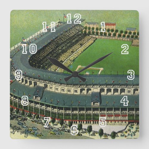 Vintage Sports Baseball Stadium Aerial View Square Wall Clock