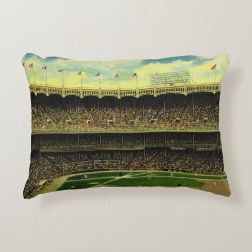 Vintage Sports Baseball Stadium with Crowds Accent Pillow