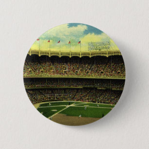 Vintage Sports Baseball Stadium with Crowds Button