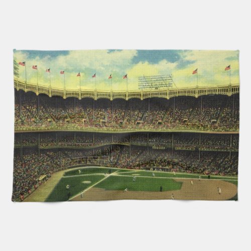 Vintage Sports Baseball Stadium with Crowds Kitchen Towel