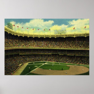 Vintage Sports Baseball Stadium with Crowds Poster