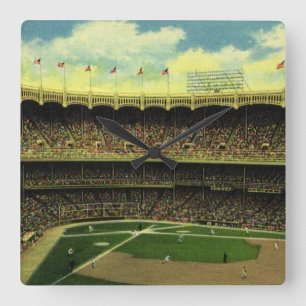 Vintage Sports Baseball Stadium with Crowds Square Wall Clock