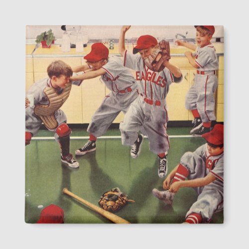 Vintage Sports Baseball Team Boys Roughhousing Magnet